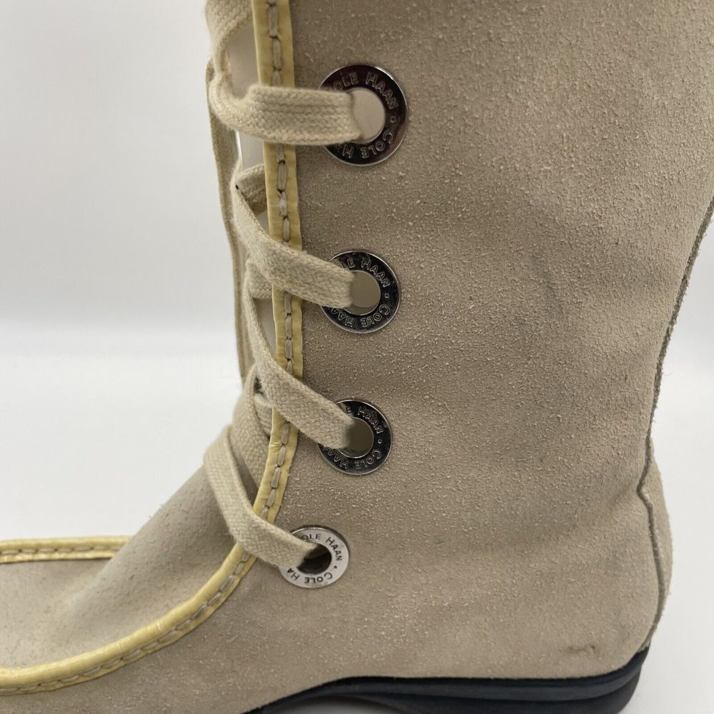 Cole Haan Women's Ivory Suede‎ Boots Fur Lined Waterproof Lace-Up Mid-Calf 6.5B - Picture 9 of 14